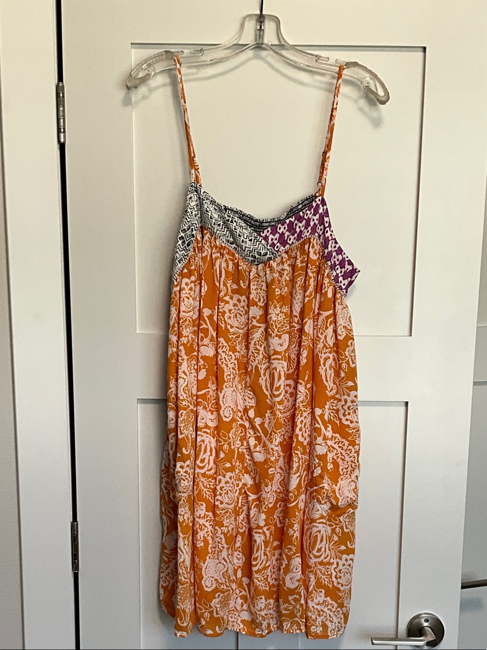 Anthropologie Orange & White Floral Skort Dress with Black and Purple Accents